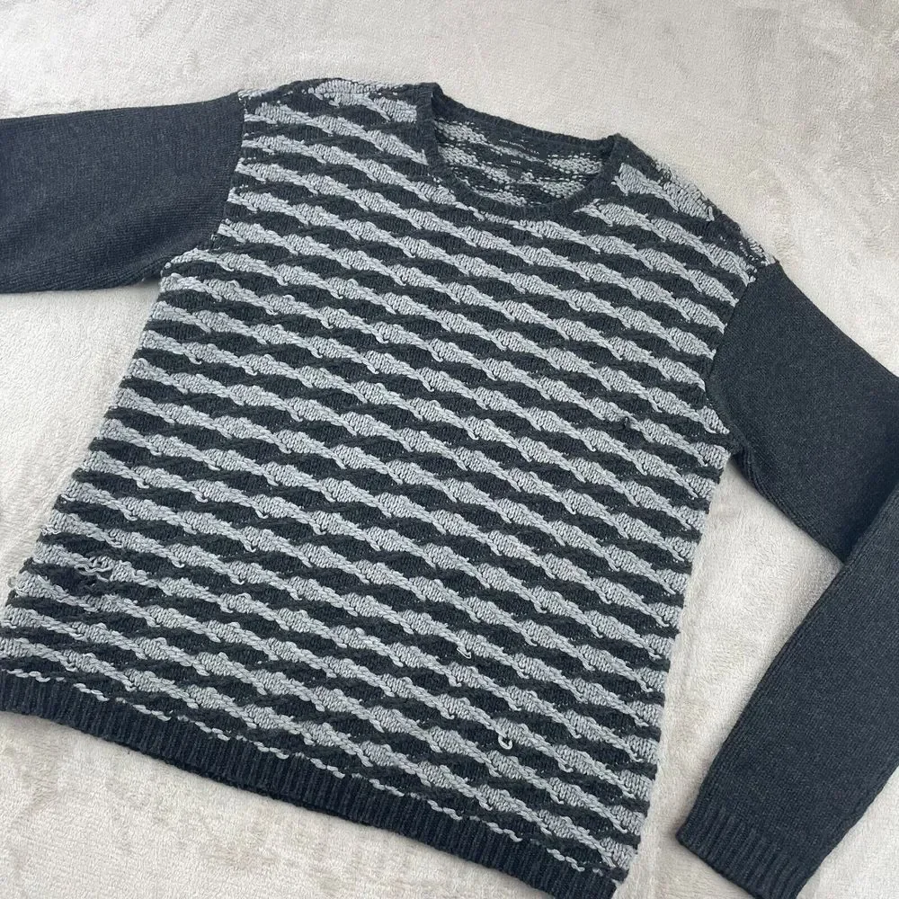 John Varvatos Luxe Sweater Men 2XL Grey Black Wool Cashmere‎ Knit Long Sleeve